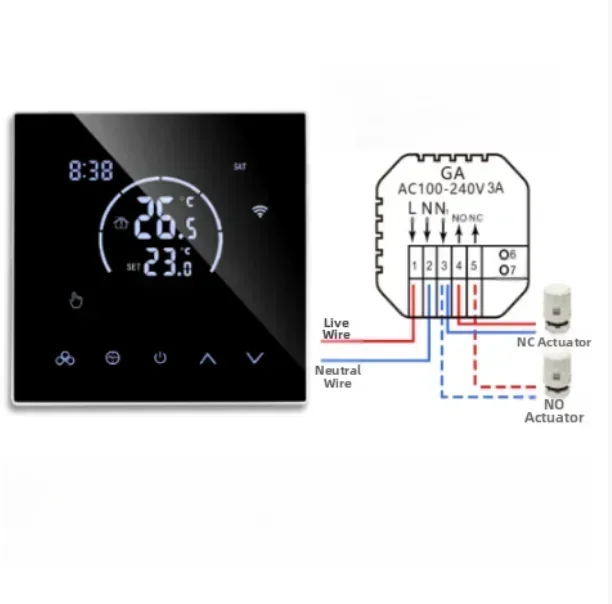 

Smart thermostat for TUYA compatible underfloor heating with wifi control voice assistant integration and keypad safety lock