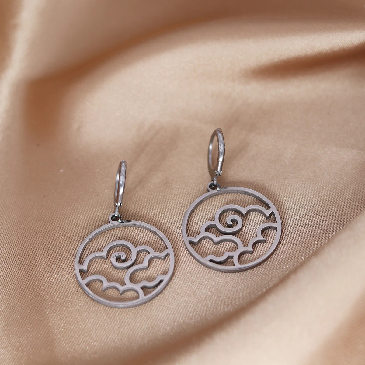 CHENGXUN Stainless Steel Air Charm Pendant Earring Elements Charm Hoop Earrings Simple Jewelry Birthday Party Gifts for Women