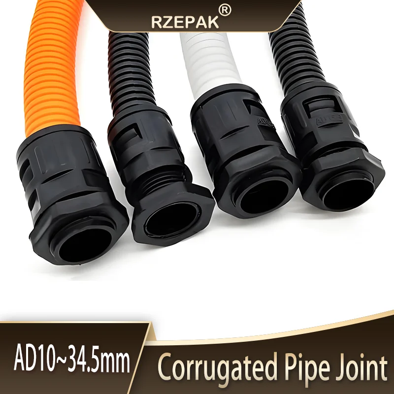 1-20pcs Nylon Corrugated Tube Connectors AD10~34.5mm Plastic Pipe Joint Conduit Gland End Fittings Wire Cable Harness Accessory