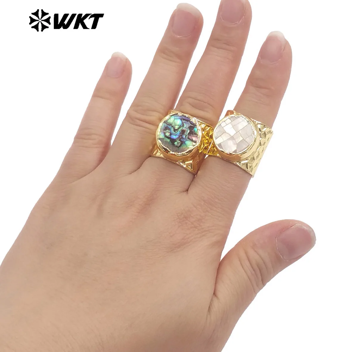 

WT-MPR138 Ретро-стиль, белый, серый и морское ушко, с позолоченным кольцом из 18-каратного золота для унисекс или пары, изысканное украшение