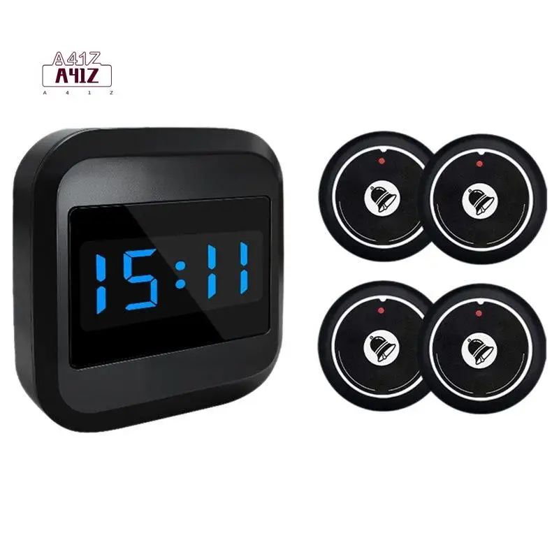 A41Z-Doorbell Display Receiver +4 Pager Wireless Restaurant Pager Waiter Calling System For Hotel Bar Cafe
