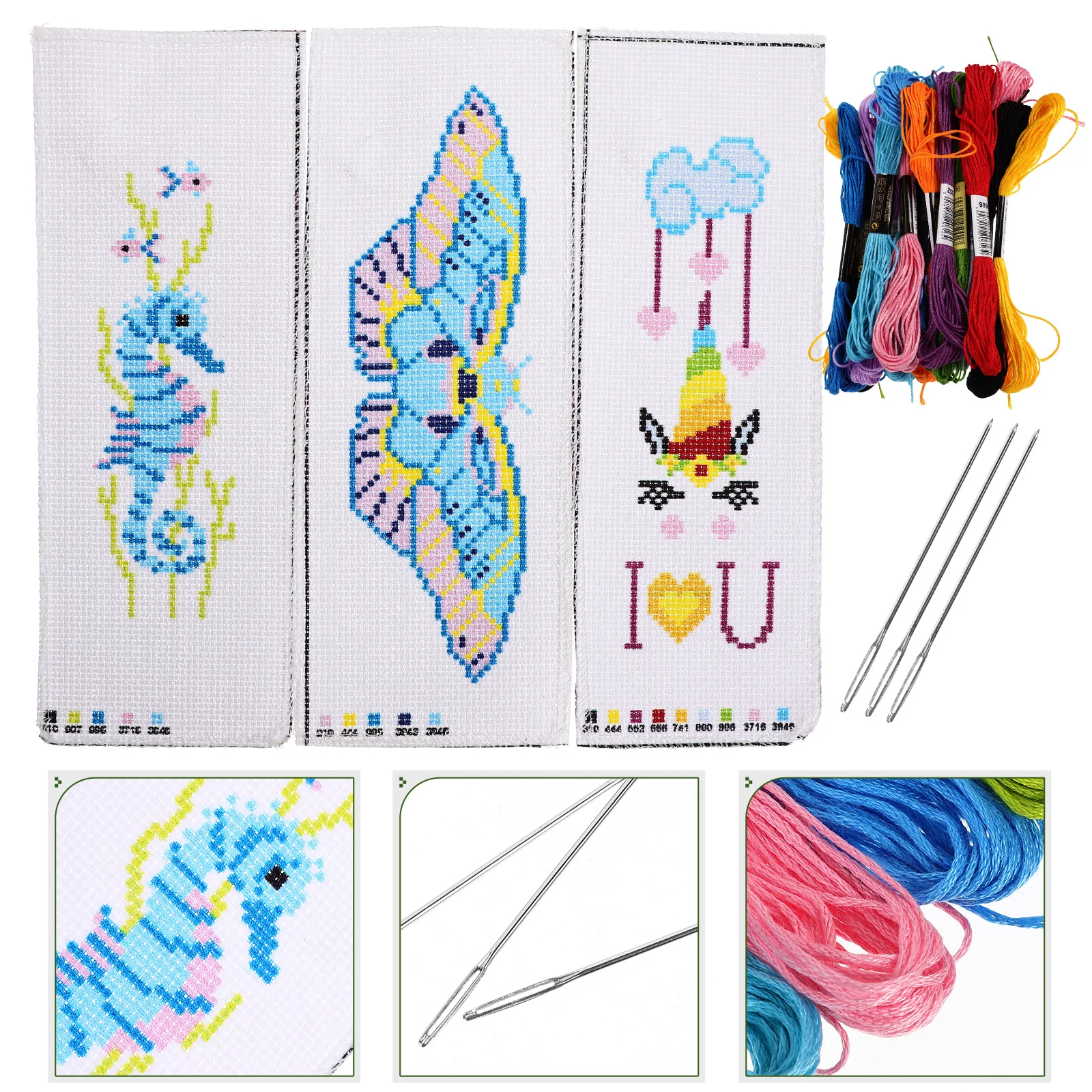 3 Zestawy do haftowania zakładek do książek DIY, zestawy zawieszek do książek, bezpieczne, delikatne, komfortowe, zapewniające przyjemność wizualną, prezent dla entuzjastów.