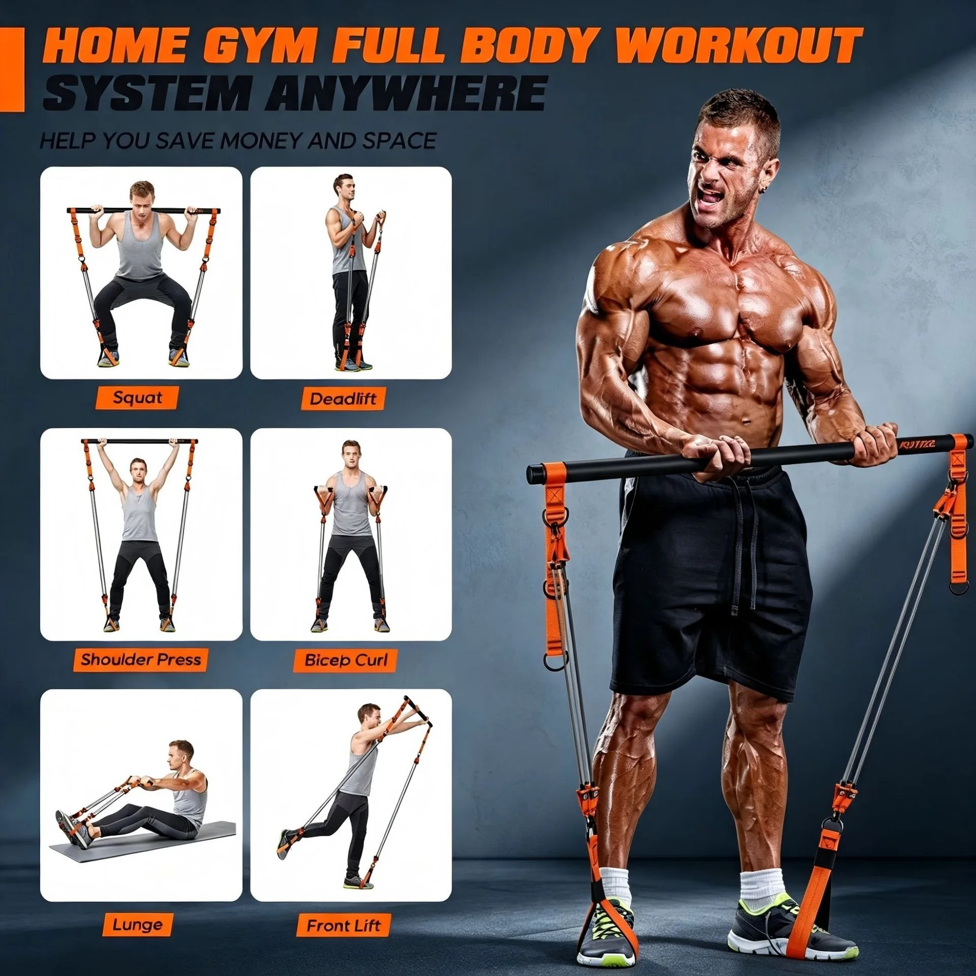 Portable Pilates Bar Set W/ Resistance Bands Multi Purpose Yoga Stick Home Workout Gear for Shaping Arms Waist Abs Hips Legs