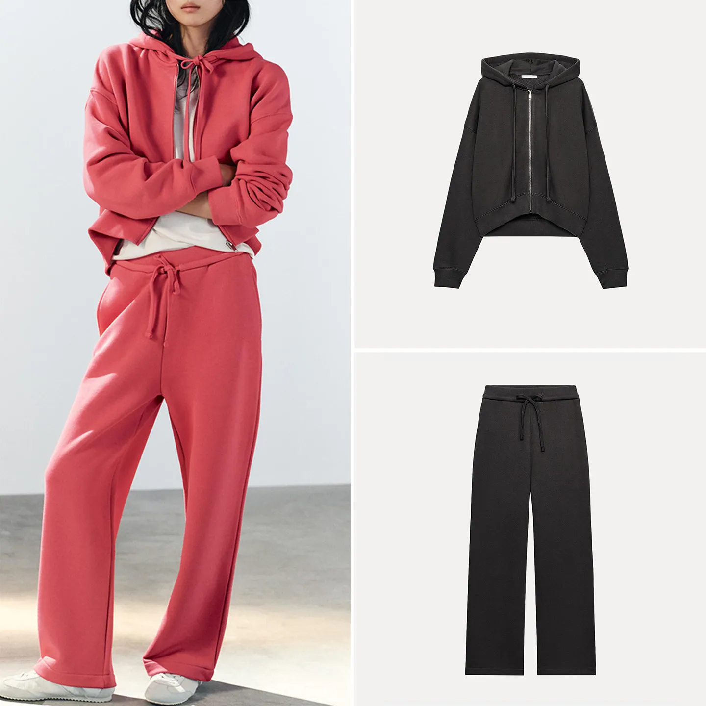 Women's round Neck Zipper Hoodie with Waist Belt Long Pants Fashion Set 2026 New Style Sporty Look ZADATA Autumn Collection