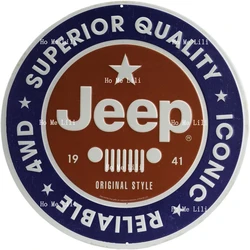 Jeep Round Metal Sign Vintage Plaque For Garage Or Man Cave Wall Decor