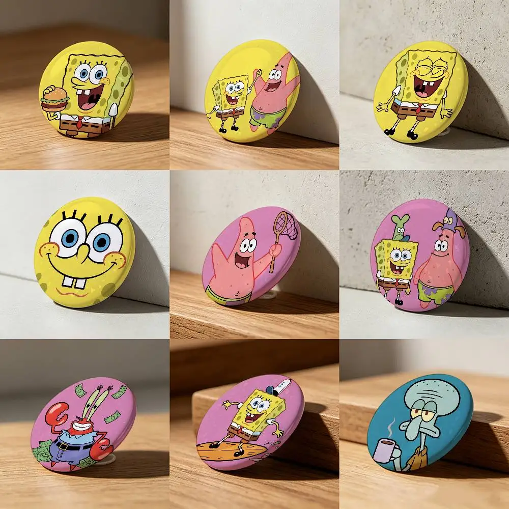 s-SpongeBob s-SquarePants Laser diamond texture Button Pins Tinplate Brooches Cartoon Creative Badge For Backpack Clothes Decor