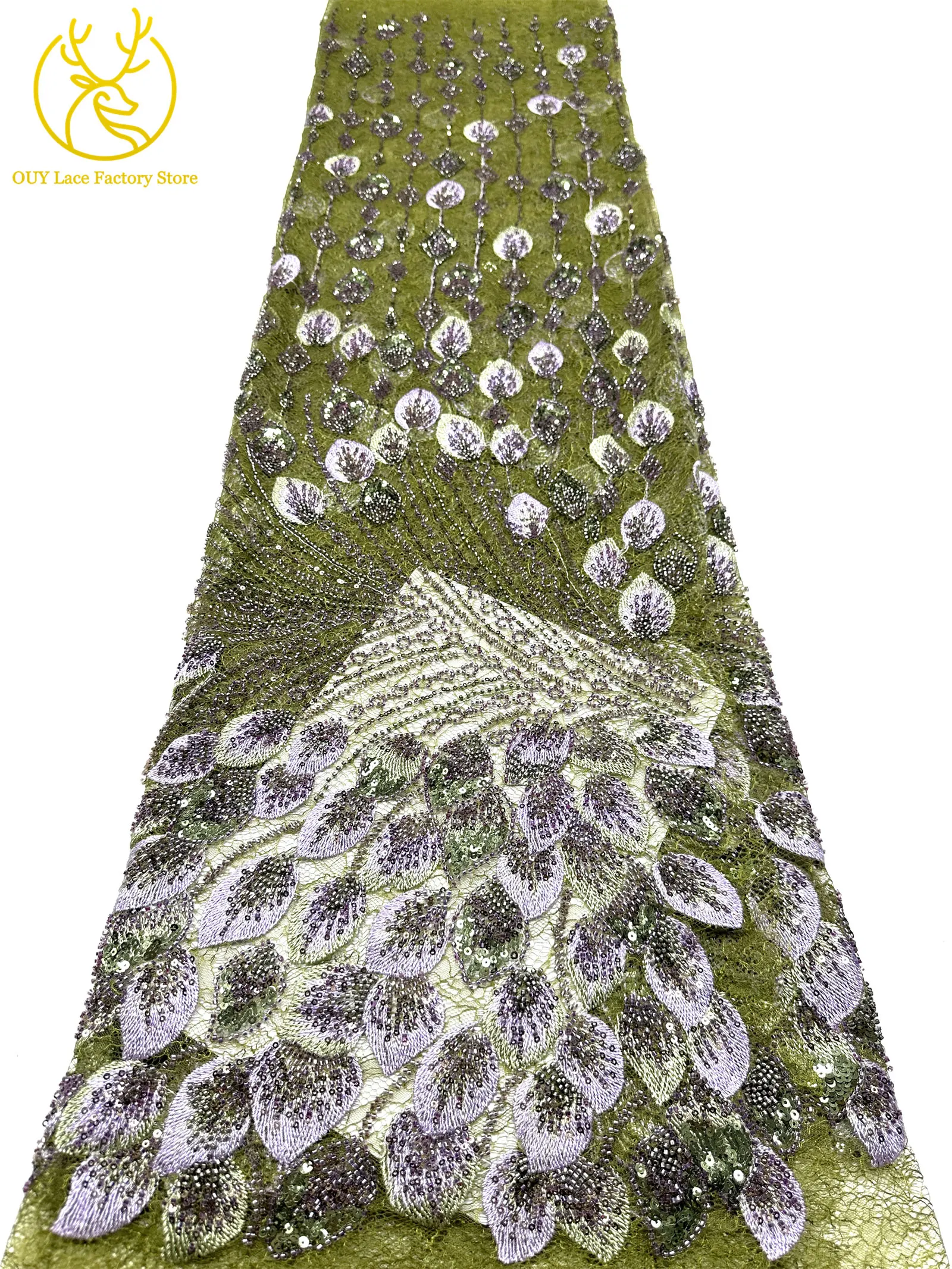Nigerianischer Spitzenstoff im neuen Stil mit 3D-Stickerei, 5 Yards, eleganter afrikanischer Spitzenstoff mit Perlen und Pailletten für Brautkleider und Hochzeitskleider zum Nähen – Detail 12