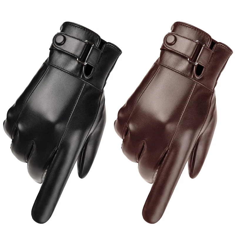 

NEW-Leather Gloves Men's PU Press Screen Warm Riding Business Casual Korean Washed Leather Gloves