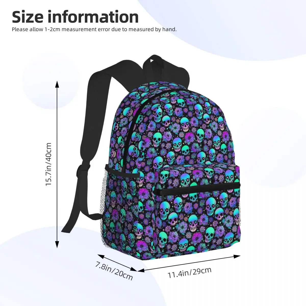 Bright Human Skulls And Flowers Pattern Student Backpack School Bag Hiking Travel Daypack for Boys Girls Bookbag Shoulder Bags