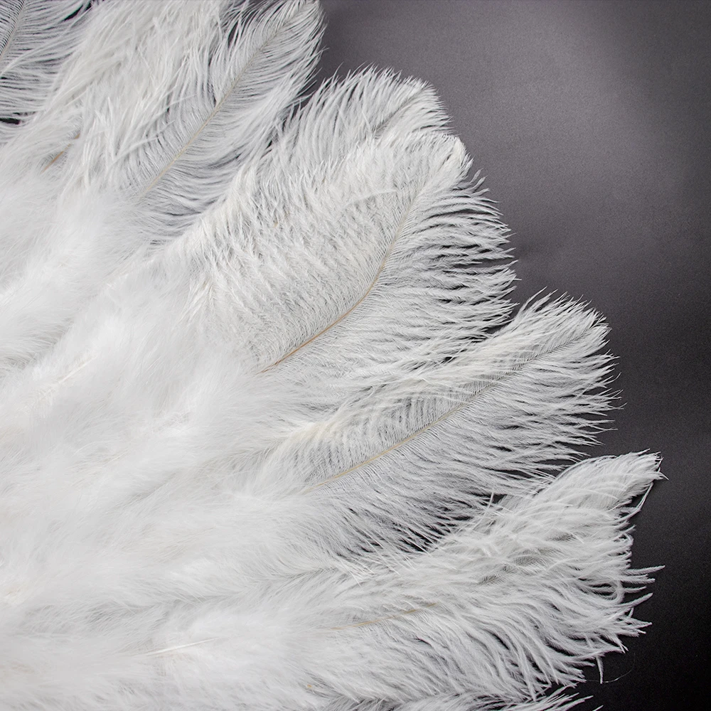 13Bone Natural White Ostrich Feather Fan for Dance Show Halloween Party Wedding Stage Props Handheld Fluffy Ostrich Plumes Fan