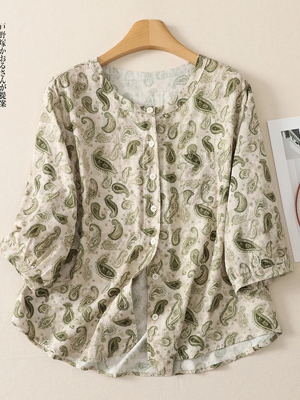 

Retro round Neck Printed Shirt Women's Short Sleeve Simple Versatile Design Casual Loose Fit Breathable Summer Top