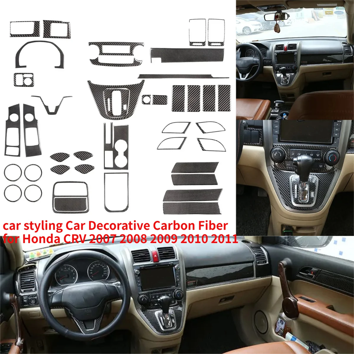 

car styling Car Decorative Carbon Fiber for Honda CRV 2007 2008 2009 2010 2011 Black Stickers interior Kit Car Accessories
