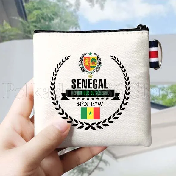 กระเป๋าใส่เหรียญผ้าแคนวาสลายธงชาติเซเนกัล ของที่ระลึกจากเซเนกัล กระเป๋าใส่กุญแจทรงสี่เหลี่ยมเล็ก กระเป๋าใส่บัตรสำหรับเดินทาง กระเป๋าใส่ของผ้าฝ้าย กระเป๋าซิป