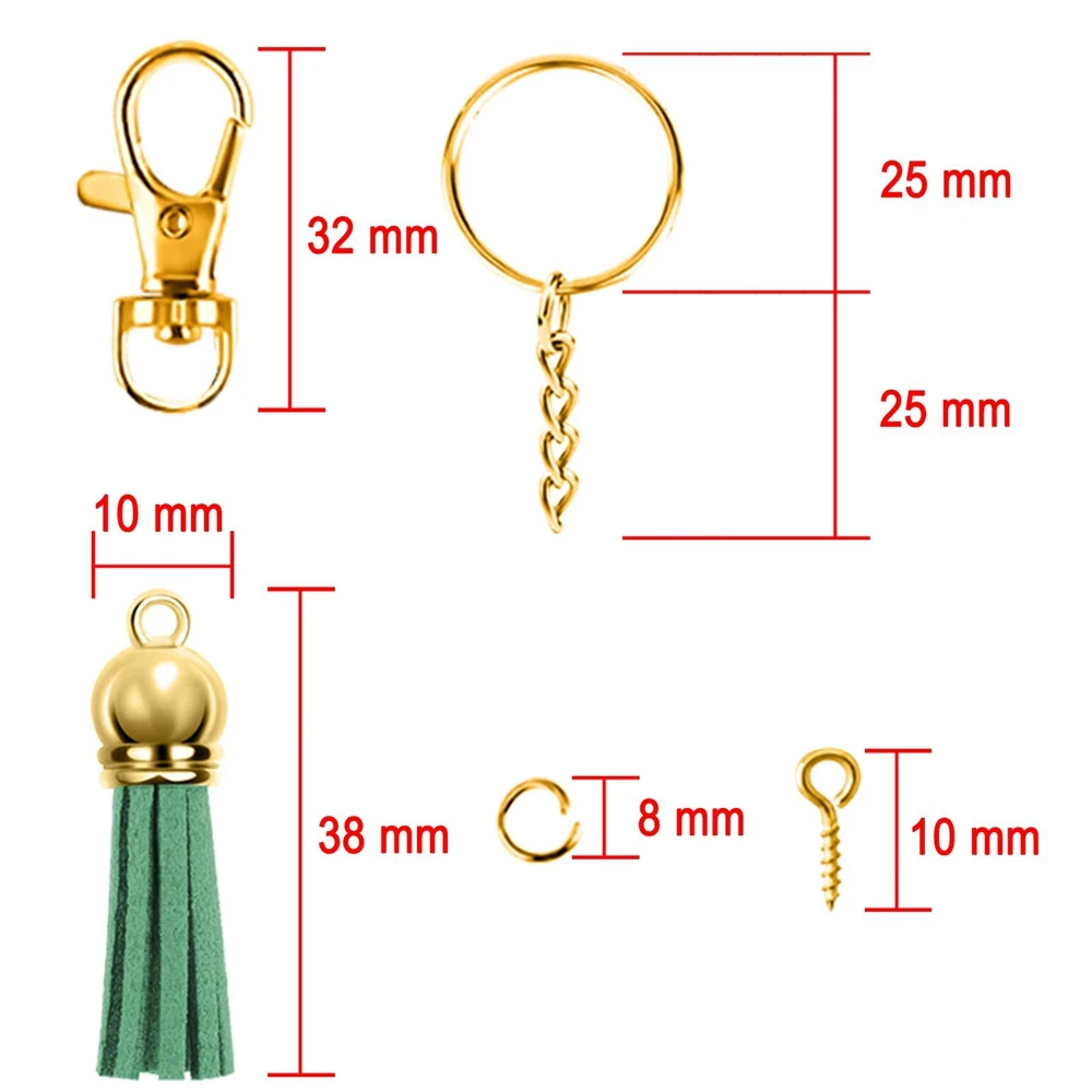 Gold Silver Key Rings Tassel Set with Keychain Tassels Keychain Hooks Key Chain Rings Jump Ring and Screw Eye Pins for DIY Craft