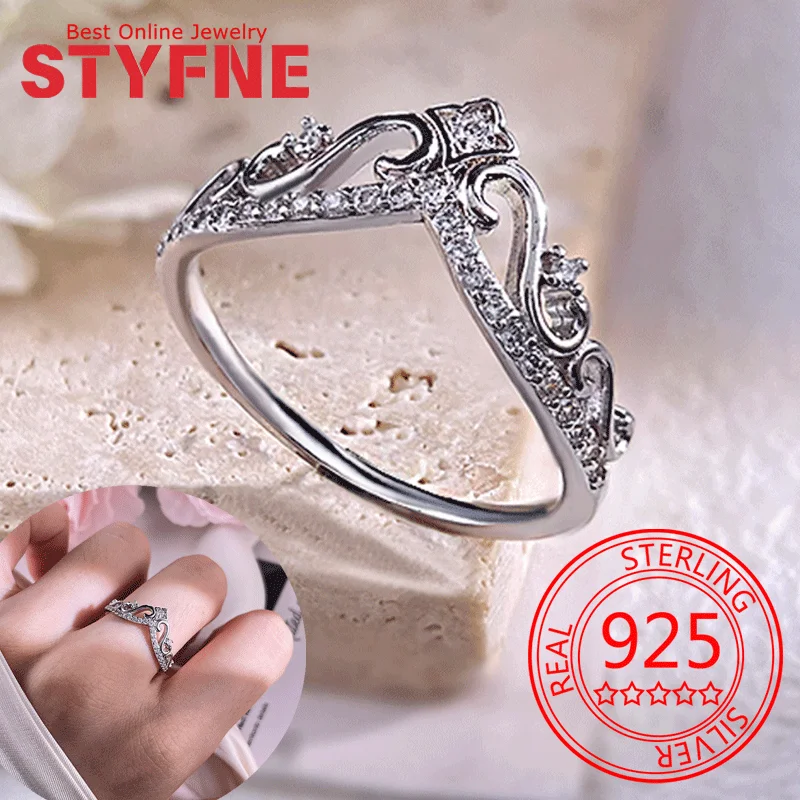 

925 Sterling Silver Ring for Women Exquisite Crown Zircon Ring Fine Silver Jewelry Anniversary Gift Bridal Ring