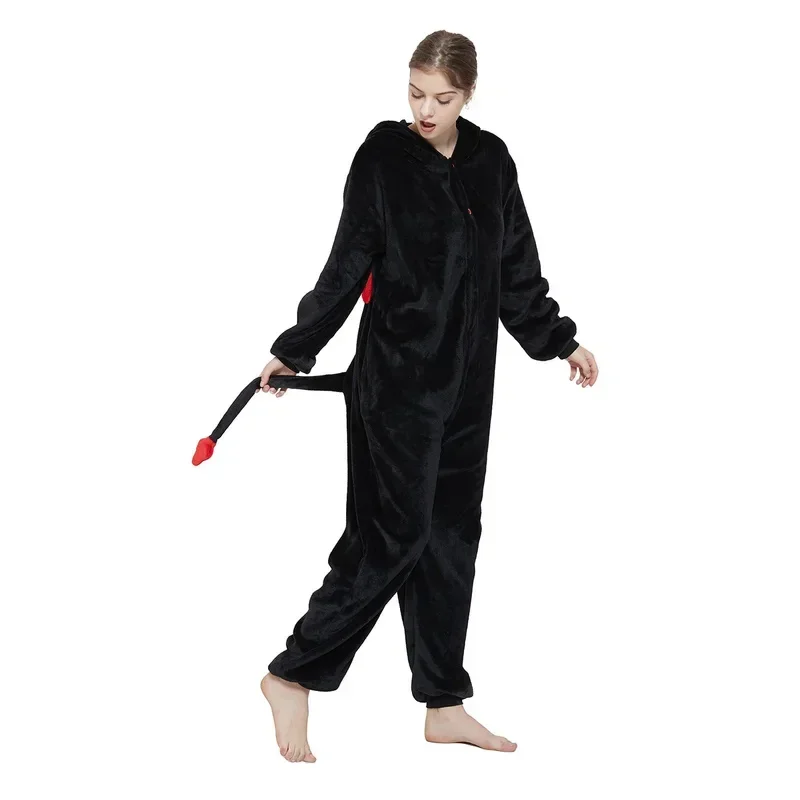 Adulto Kigurumi Diavolo Onesies Flanella Animale Sveglio Pigiama Set Bambini Inverno Demone Camicia da notte Pigiama Indumenti da notte Homewear MN1