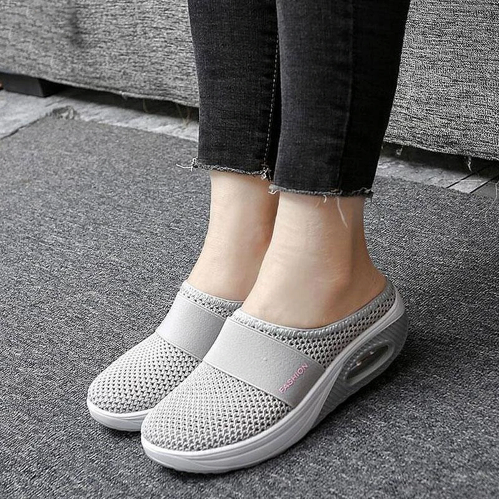 Backless Sneakers for Women Breathable Arch Support Walking Shoes for Long Time Standing Work