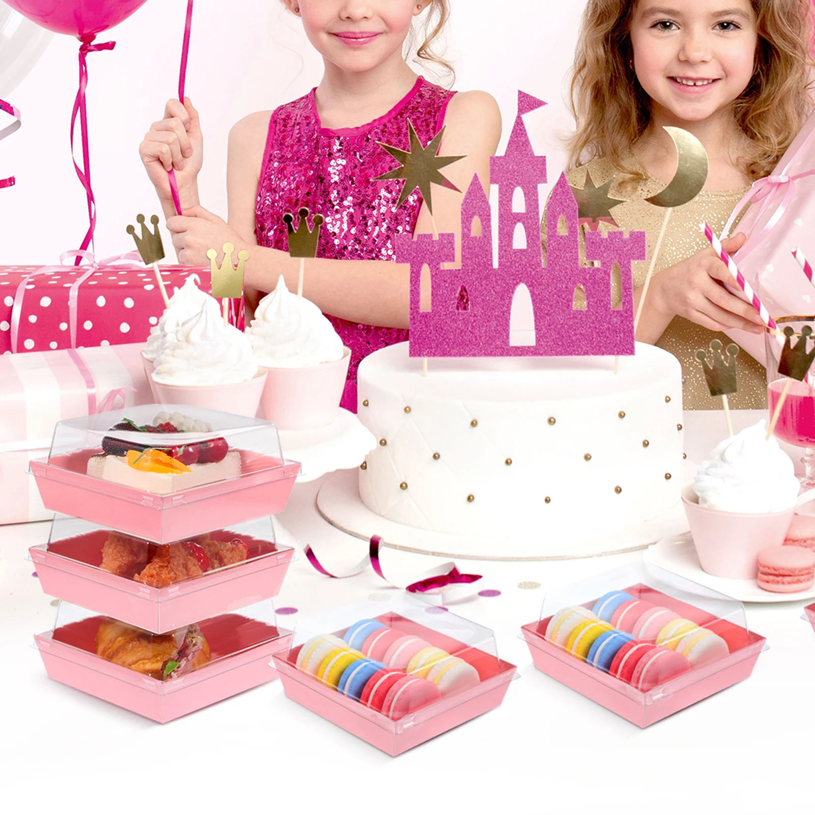 

50 Pcs Bread Container Cookie Cake Containers Plastic Lids Large Size Dessert Mini Cake Cookie Boxes Storage Boxes