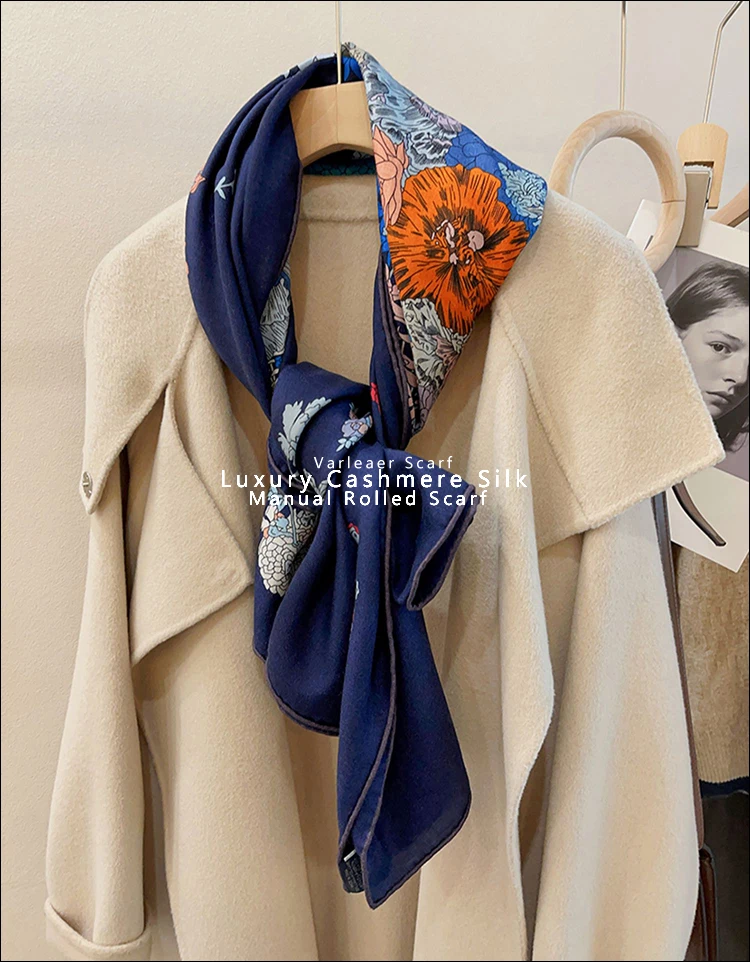 135CM*135CM Cashmere Wool Silk Scarf 140 Designer Square Hand Folded Edge Foulard Pashmina Shawls for Women Stole Free Shipping