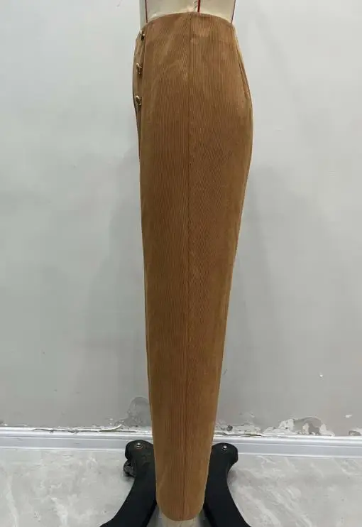 2025 Autumn/Winter New Women's Solid Color Corduroy High Waist Wide Leg Casual Pants with Pit Strips Button Straight Legs