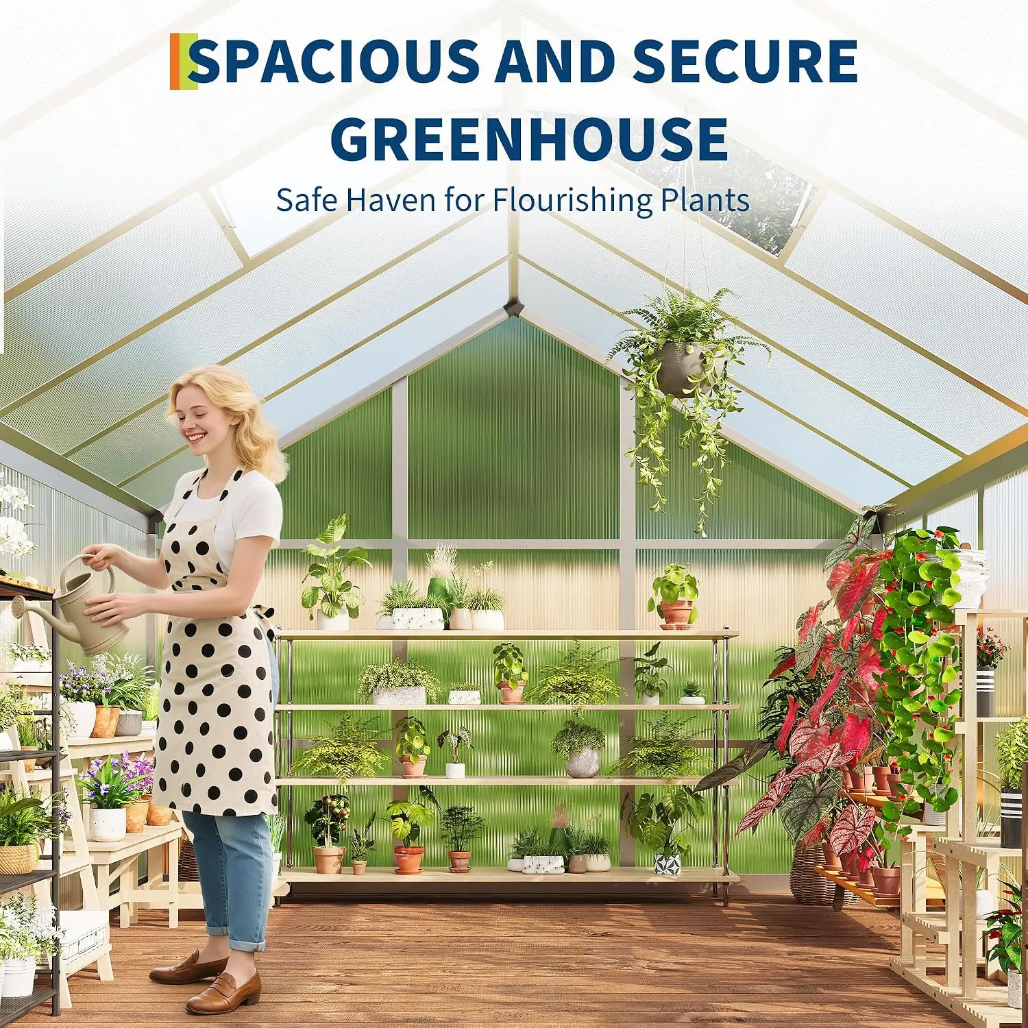 6x8 FT Walk-in Greenhouse Polycarbonate Aluminum Roof Vent Lockable Door Ground Nails Garden Backyard Patio, Customized