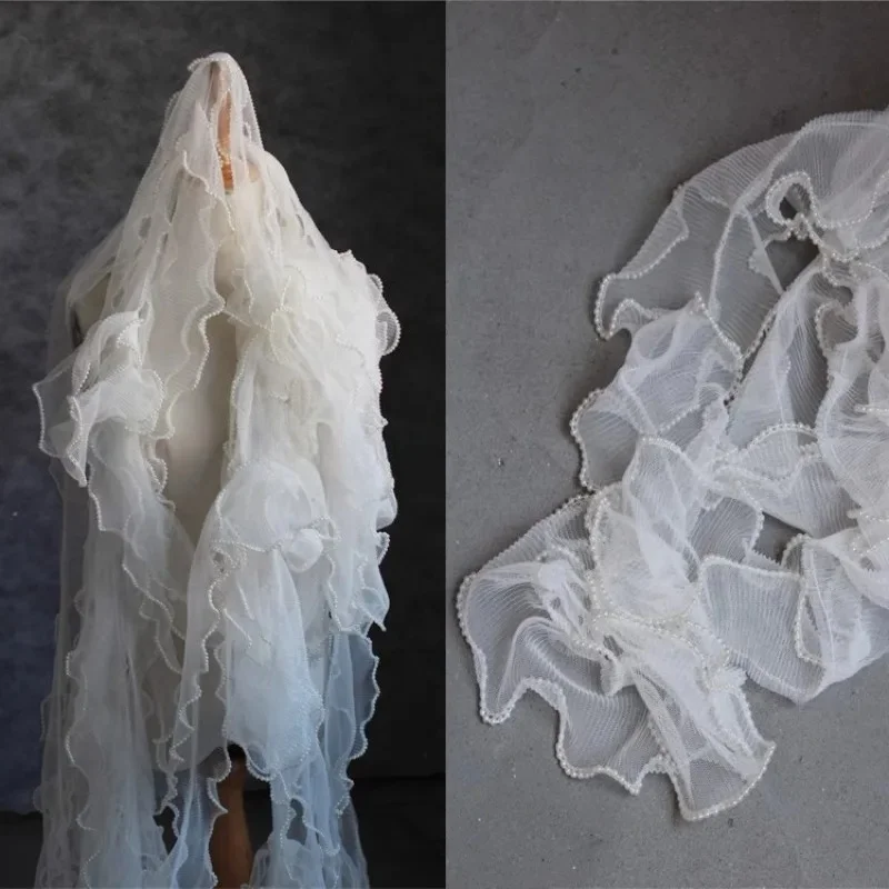 

Pleated Mesh Lace Fabric for Clothing Wedding Dress Accessories Deisgner Handmade Diy Sewing By The Meter Material Cloth