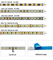 5V 12V 24V 2835 CCT LED Strip 3000K-6000K Dual Color Warm White +Cool White LED Tape 120 180 240LED/M led flexible light strip