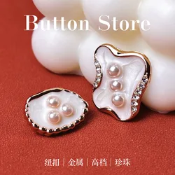 6PCS Fashion irregular shaped buttons metal buttons small perfume jacket drilling pearl buttons shirt dress decoration