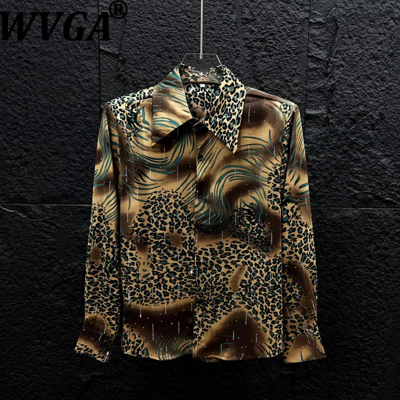 WVGA Spring Summer New Men Retro Printed Long Sleeve Shirt Trendy High-end Ncihe Chic Casual Diamond Wrinkle-free Top Ins W24860