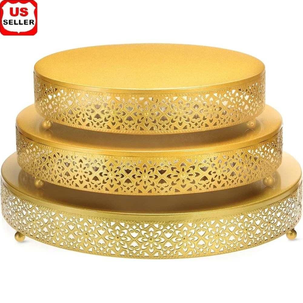 

3 Pcs Cake Stand 16'' 14'' 12'' Round Metal Cake Stand Bases Display Holder Cookies Fruit Serving Tray Candy Display Plate