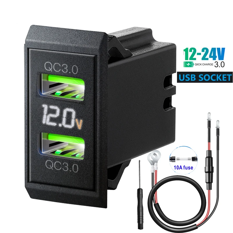 QC3.0 PD Dual USB Port Car Charger Socket 12V 24V Phone Charging Outlet Power Adapter for Motorcycle Camper Truck ATV Boat RV