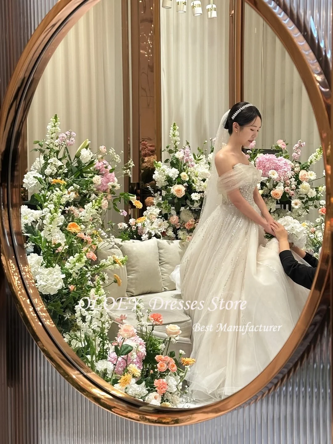 فساتين زفاف OLOEY مكشوفة الكتفين كوريا لحفلات الزفاف من التل اللامع برباط علوي فستاين سهرة/فساتين الحفلات مخصصة فساتين العروس الجميلة مقاس كبير