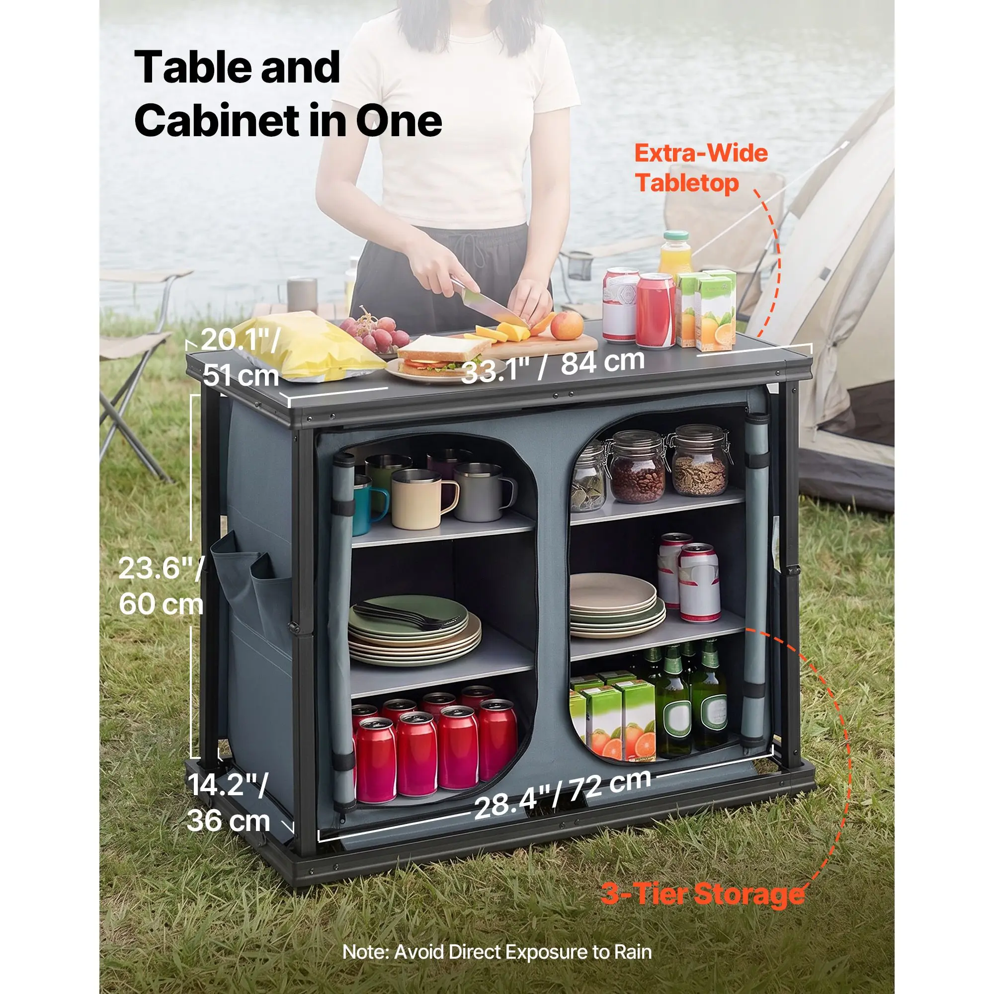 折りたたみ式キャンプ用収納キャビネット、屋外用ポータブルアル - Outdoor Camping Kitchen Setup のレビューと価格