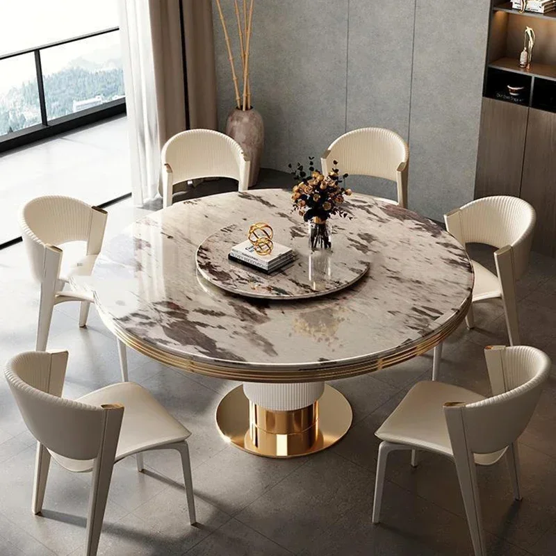 Dining Room Turnertable Delicate Texture Desk Top Round Shape For Kitchen 1.8meters Thick Marble Table With Runner Luxury Style