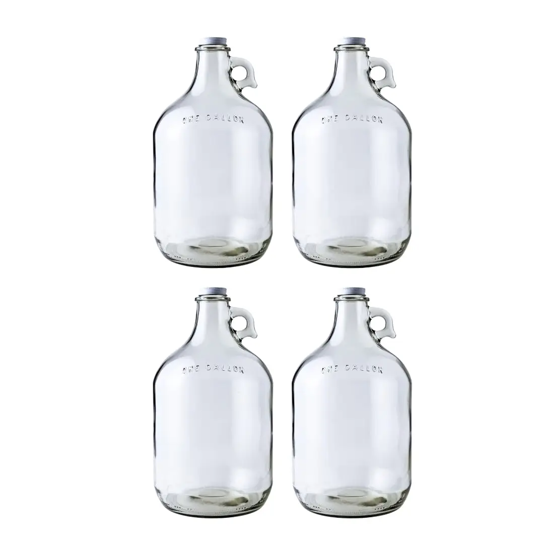 

4-Pack 1 Gallon Glass Jugs with Metal Caps - Multipurpose Storage for Liquids, Detergent & More