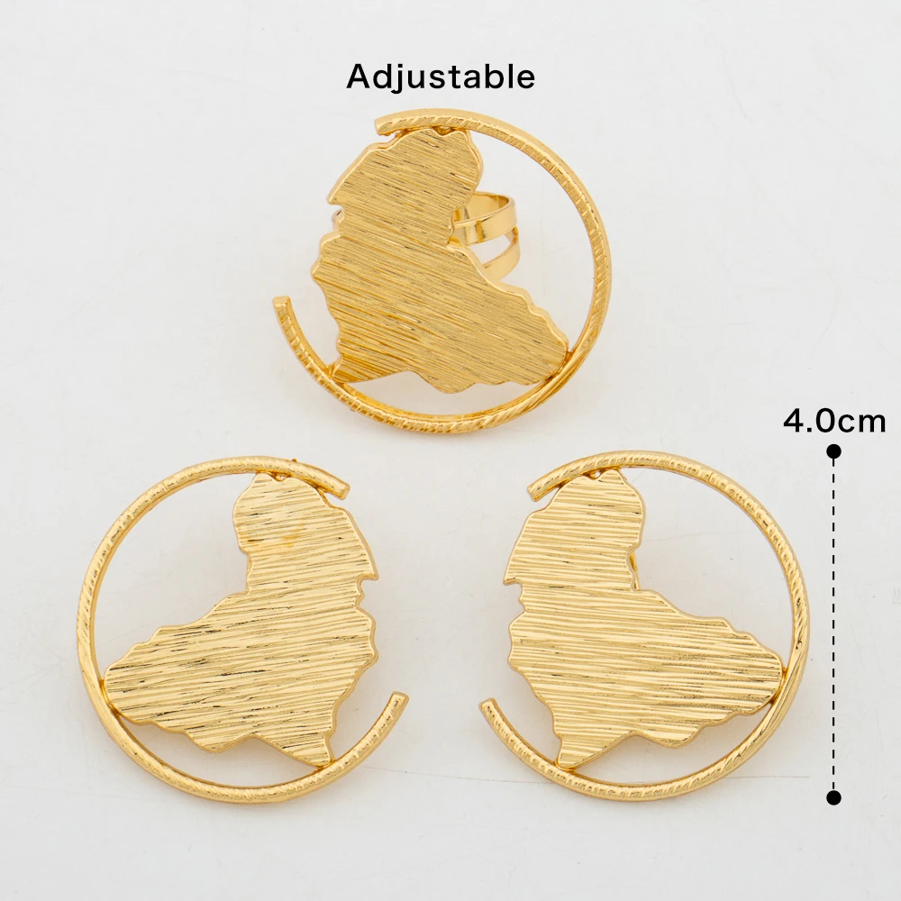 Afrikanisches Goldschmuck-Set 18K Vergoldete Halskette und Ohrringe Armreif Ring Set für Frauen Klassisches Design Clip-Schmuck – Detail 5