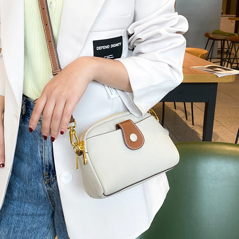 Women's Cowhide Real Leather Bag Female Fashion Designer Luxury Handbag Ladies Small Square bag Retro Crossbody Shoulder Bags