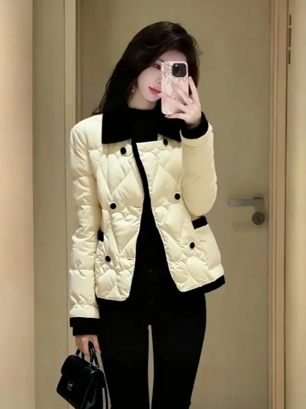 

Thiened Cotton Jaet Women's Faionable Ele Small Fraance Sle Ultra Beautiful Turn-down Collar Autumn Winter Coat