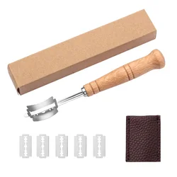 1PC Curved Bread Slicer with Wooden Handle Stainless Steel Dough Dividing Shaping Knife for Baking