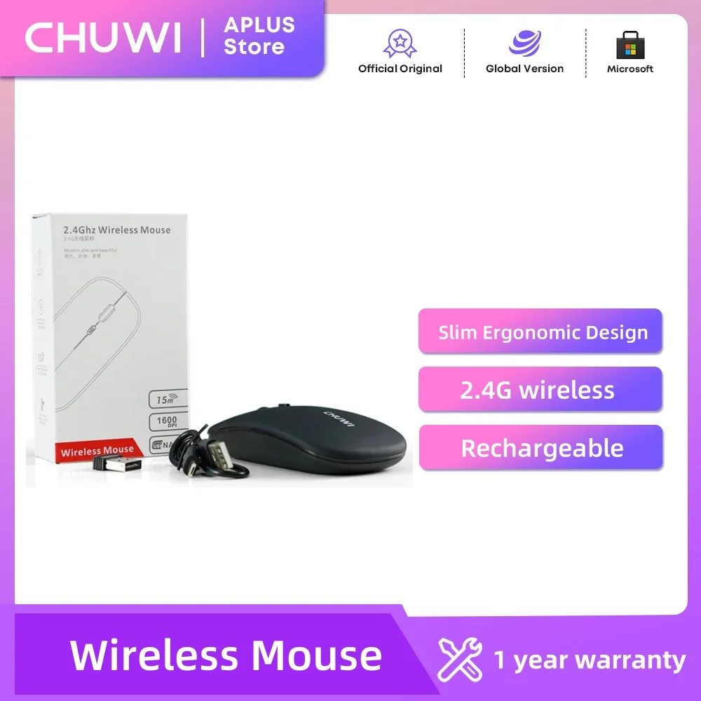 

CHUWI Wireless Mouse Black USB Mouse Rechargeable
