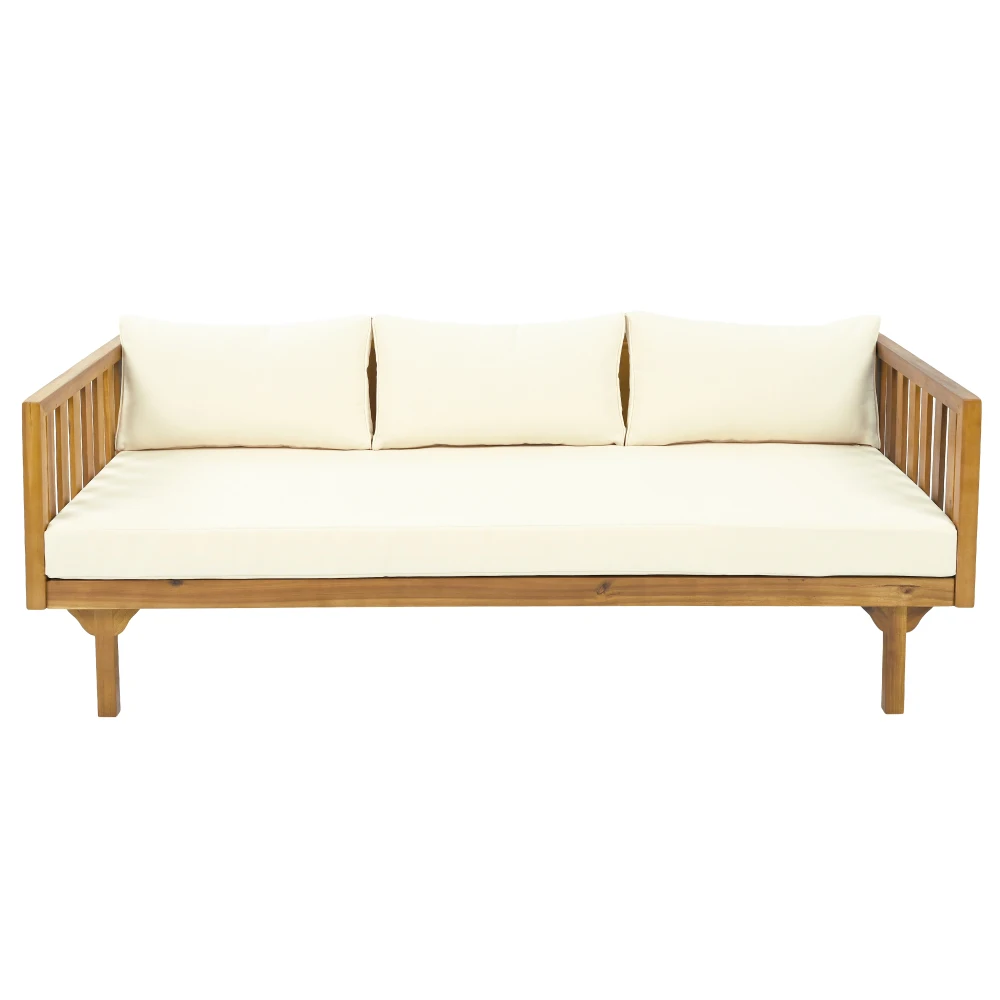 CLAREMONT 3 SEATER DAYBED with Teak Wood Waterproof Fabric Sofa Furniture for Outdoor (BEIGE)