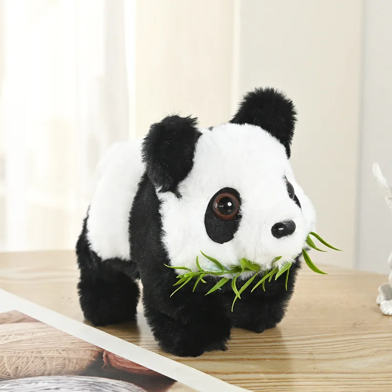 Bonita muñeca Panda de peluche eléctrica simula cola voladora efecto de sonido para caminar morder Panda de bambú juguete electrónico para mascotas regalo tomogachi
