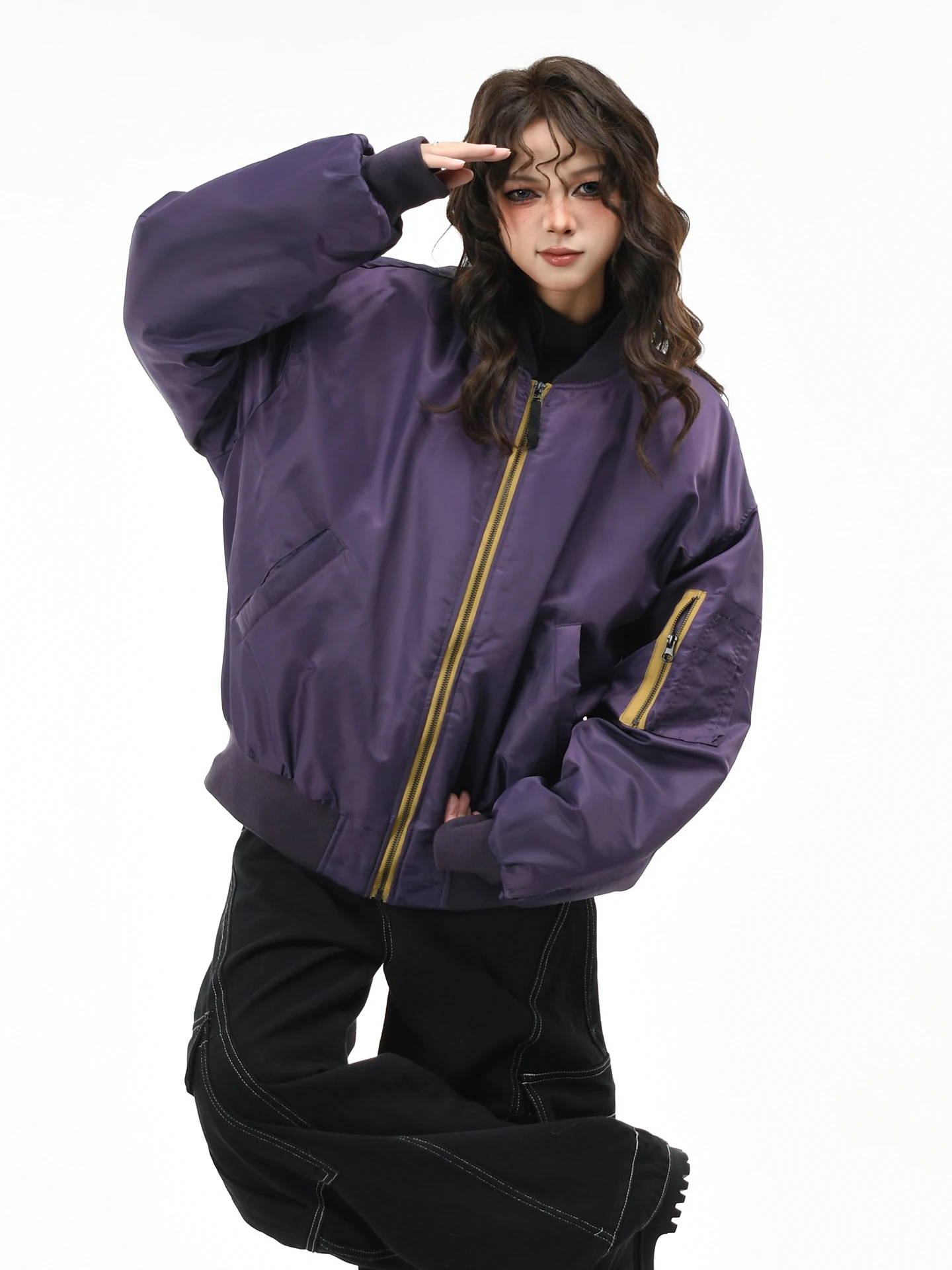 

OV Original American Retro Pilot Baseball Jaet Women's Loose Warm Cotton Coat Couple's Thiened Nylon Fabric Winter Coat