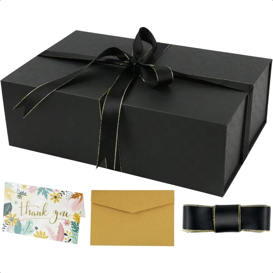 

Large Black Gift Box14x9x4.5 inchesGift Boxes with Magnetic Closure Lid Ribbon and Card Present Box for Birthady Valentine's Da