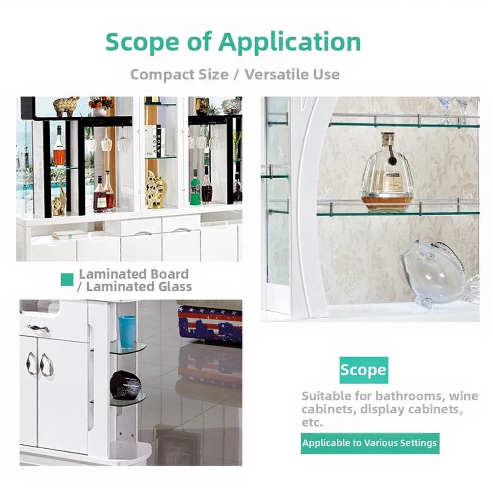 Zinc Alloy Glass Retainer Clamp for Securing Flat Glass Panels to Vertical Surfaces in Residential Shelving Setups