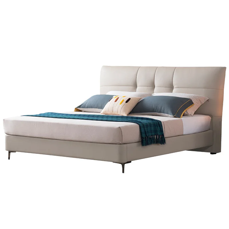 

Leather double bed, Nordic first layer cowhide storage bed