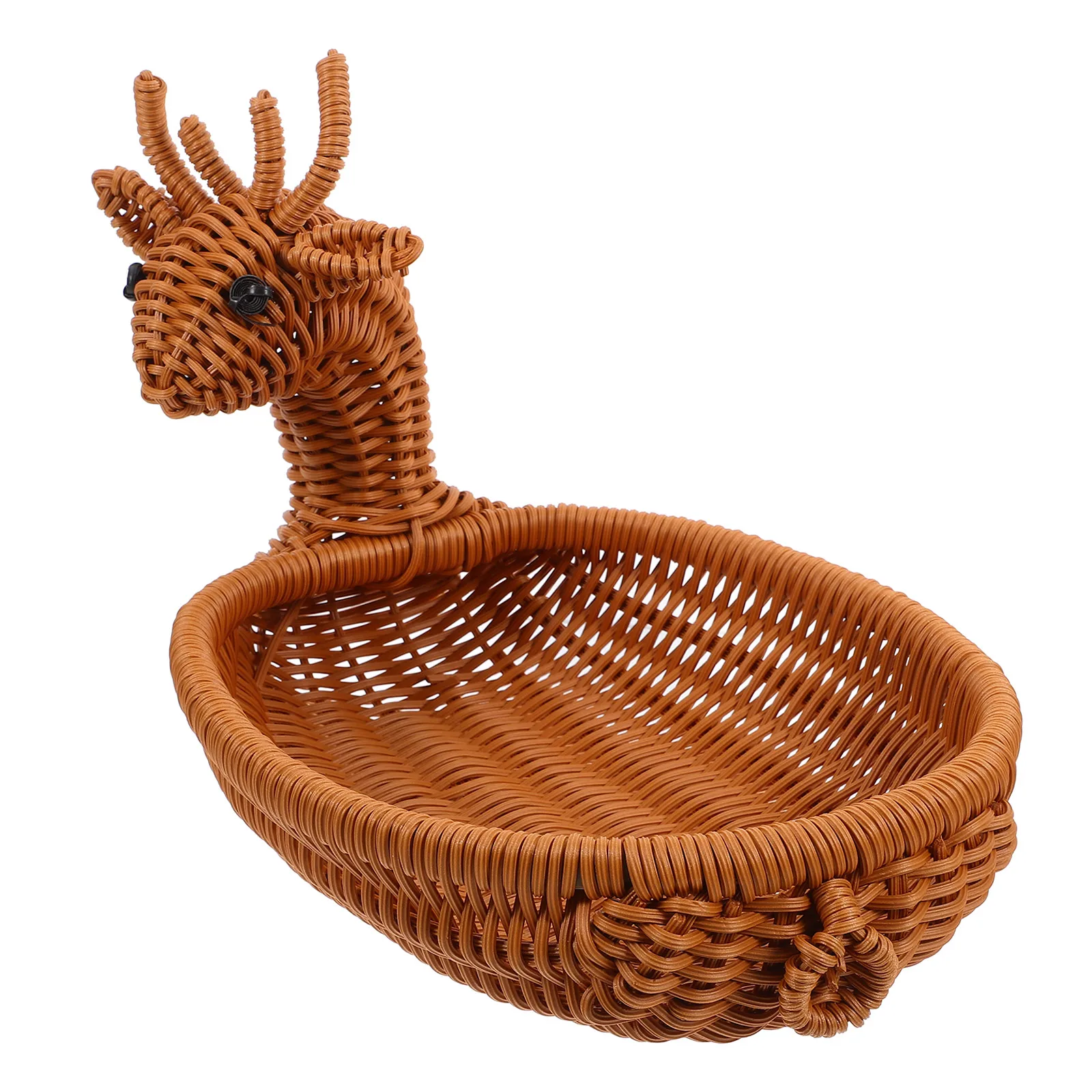

Imitation Rattan Storage Basket Kitchen Countertop Fruit Serving Tray Woven Bread Container Snack Organizer Utensil