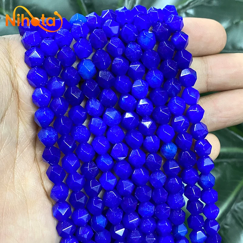 Faceted Natural Dark Blue Chalcedony Beads Smooth Loose Spacer Beads Diy Bracelet Accessories for Making Jewelry 15\