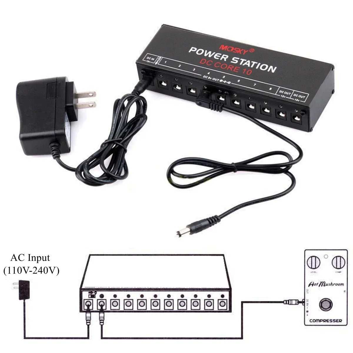 Guitar Effects Pedal Board Power Supply Isolated Output 9V 12V 18V 10 Way + Wire +  European Plug Converter