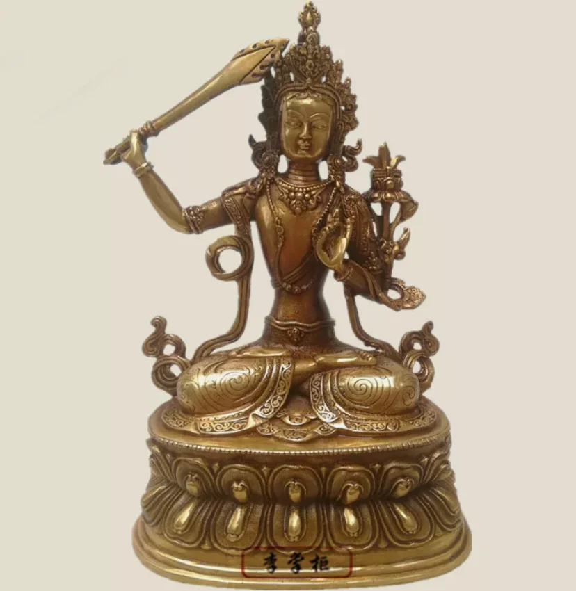 Tibetan Buddhist handmade brass statue Manjushri Bodhisattva blessed Vajra